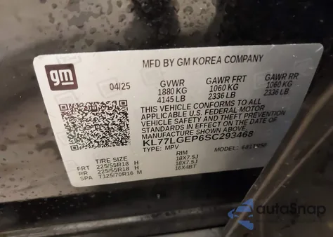 2025 Chevrolet Trax Fwd 1Rs from USA, damaged, VIN KL77LGEP6SC293468